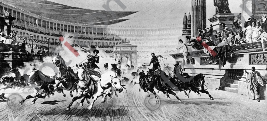 Wagenrennen im Circus des Nero | Chariot racing in the circus of Nero - Foto simon-107-036-sw.jpg | foticon.de - Bilddatenbank für Motive aus Geschichte und Kultur